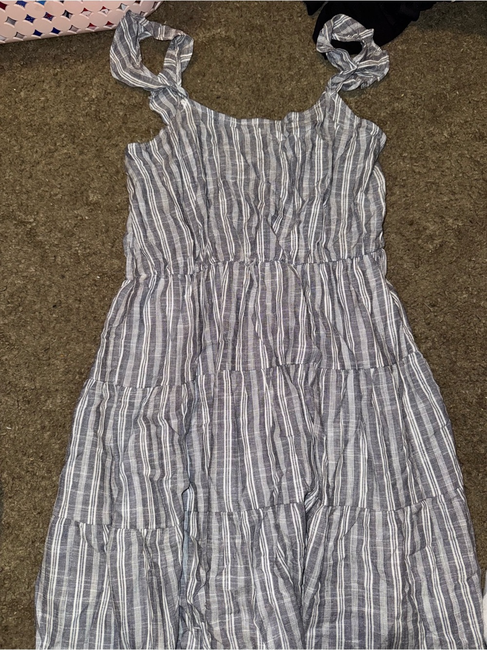 Pink Lily Gray and White Striped Tiered Tie-Shoulder Sundress